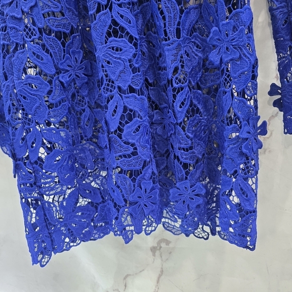 Self Portrait Dress Womens 8 Blue 3D Lily Mini Lace Crochet Zip Floral Royal - Picture 11 of 14